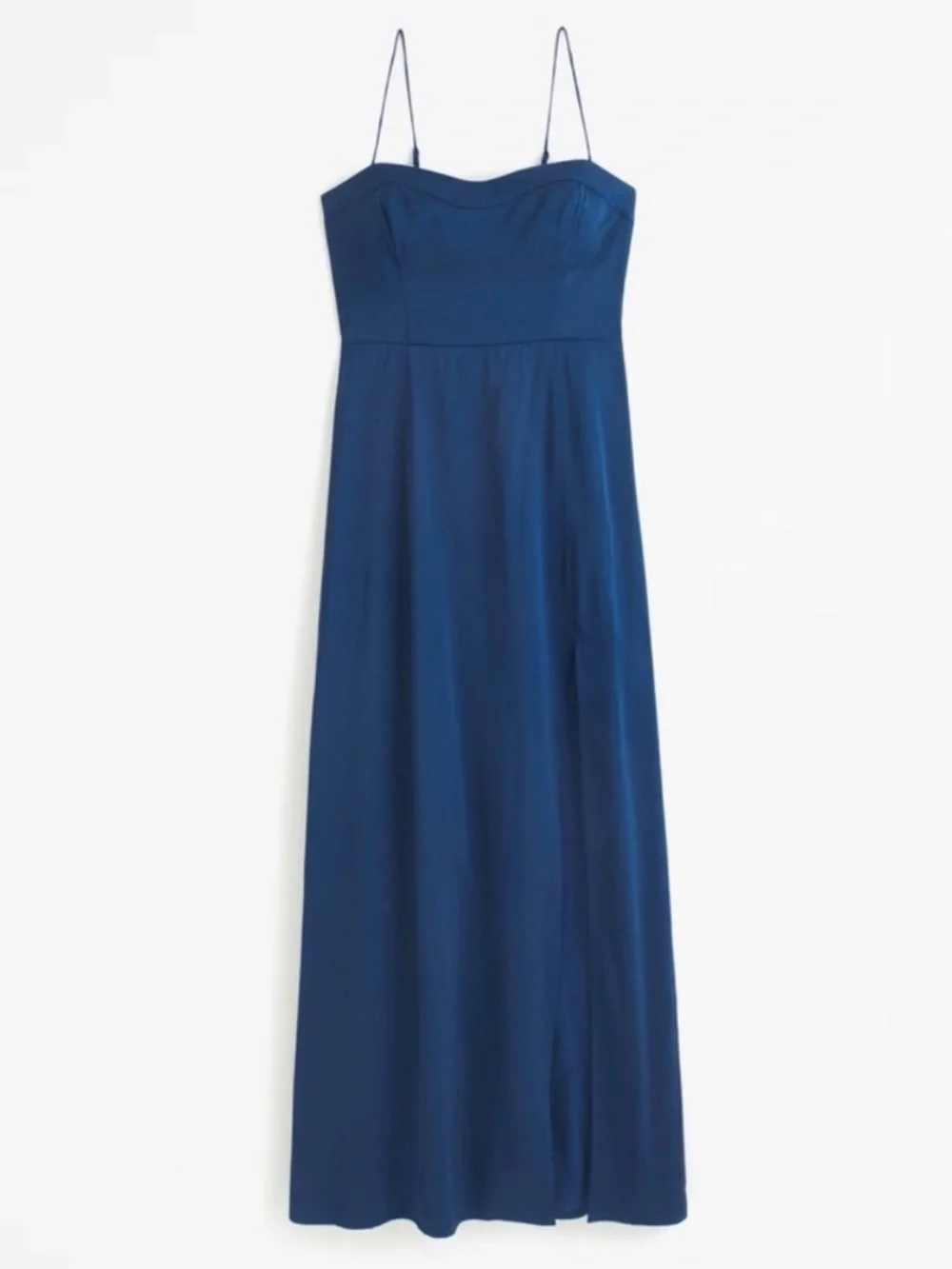 NWT A&F Abercrombie Camille Satin Navy Spaghetti-Strap Maxi Dress with High Slit